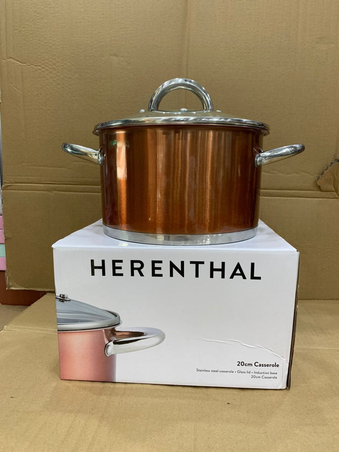 HERENTHAL Stainless Steel 20cm Casserole Pot with Glass lids