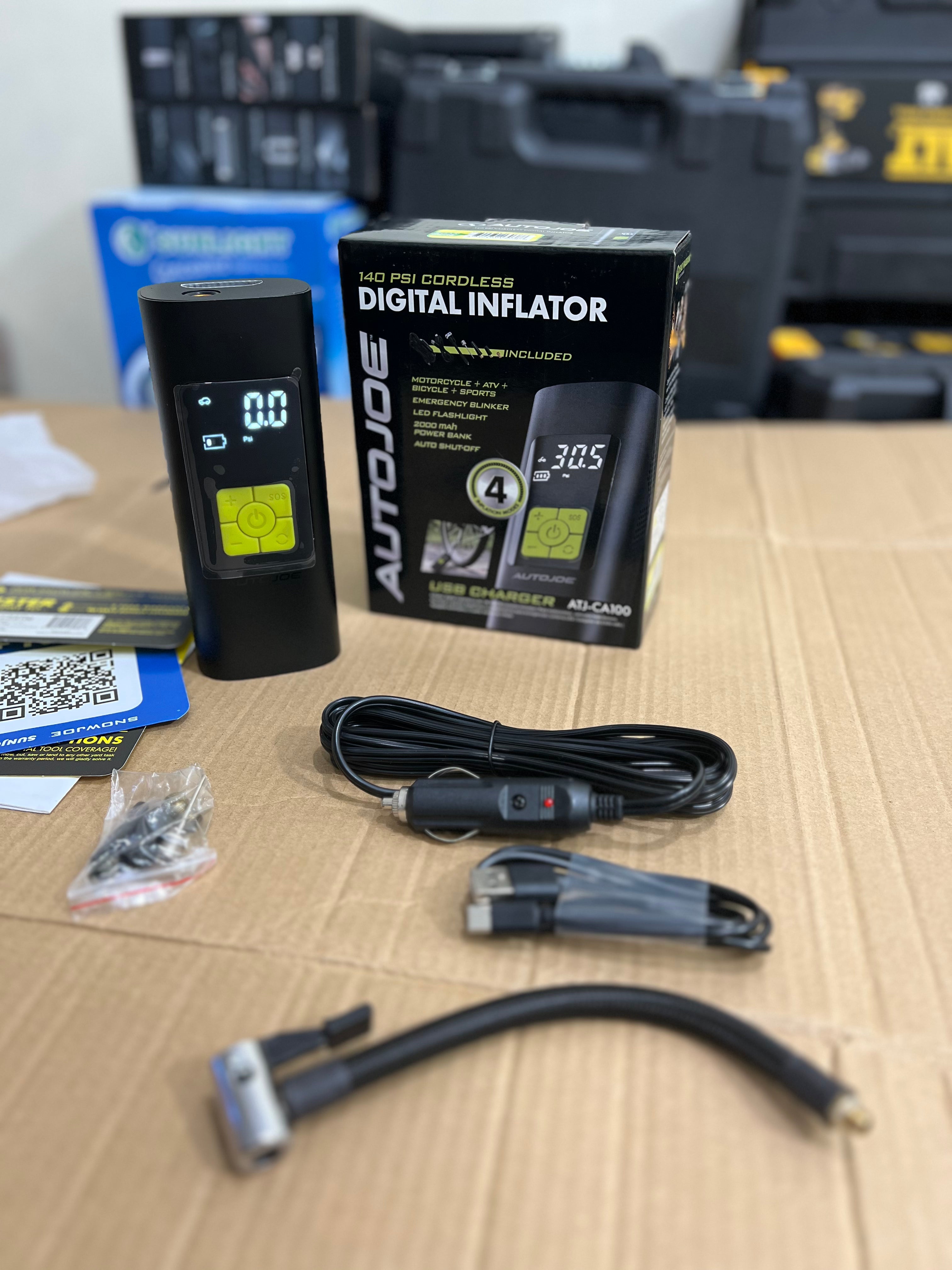 Author multi functional air pump tire inflator with touch and power bank