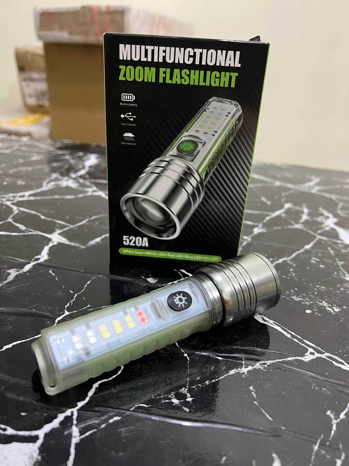 Original Amazon Lot Multifunctional Zoom Flashlight 520A 5 in 1 Mood torch